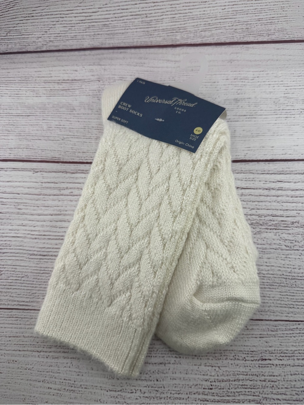 Universal Thread Cream Cable-Knit Crew Boot Socks